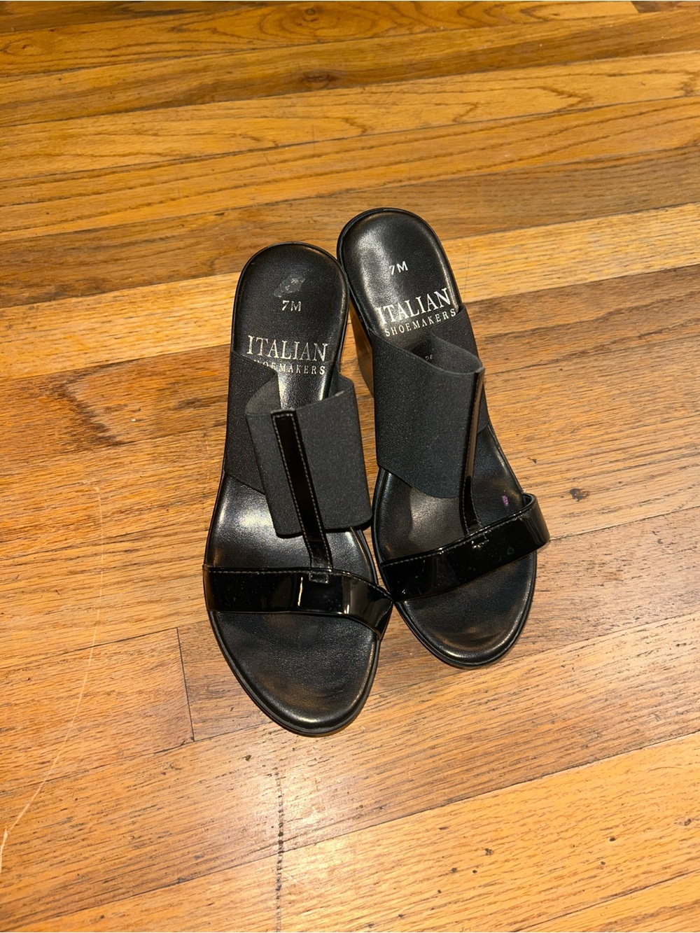 Italian Shoemakers Black Patent Wedge Sandals